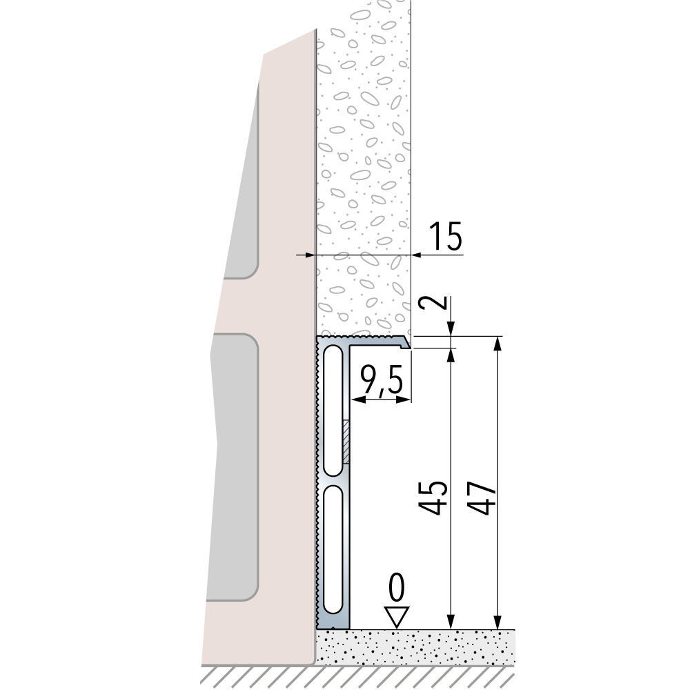 ECLISSE soklový profil Shodo15 mm na zděné stěně