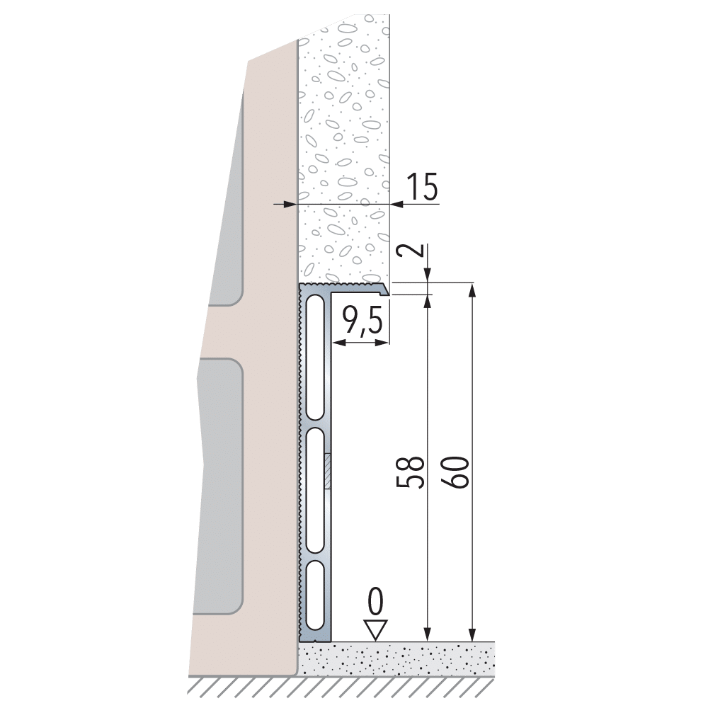 ECLISSE soklový profil 15 mm na zděné stěně