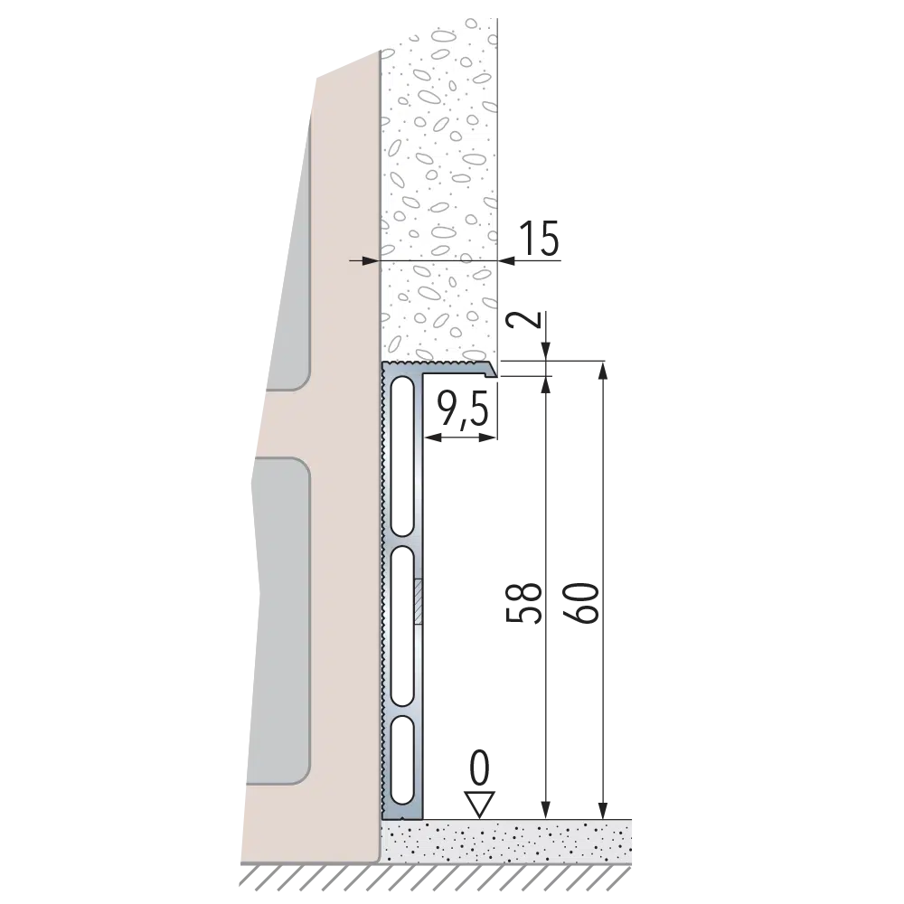 ECLISSE soklový profil 15 mm na zděné stěně